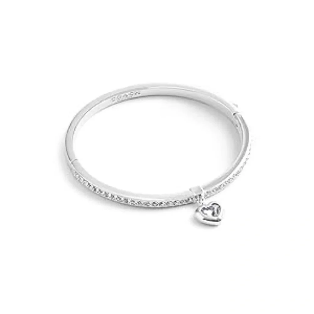 Coach Silver Crystal Heart Charm Hinged Bangle Bracelet NWT $125 MSRP & Dust Bag - Picture 5 of 8
